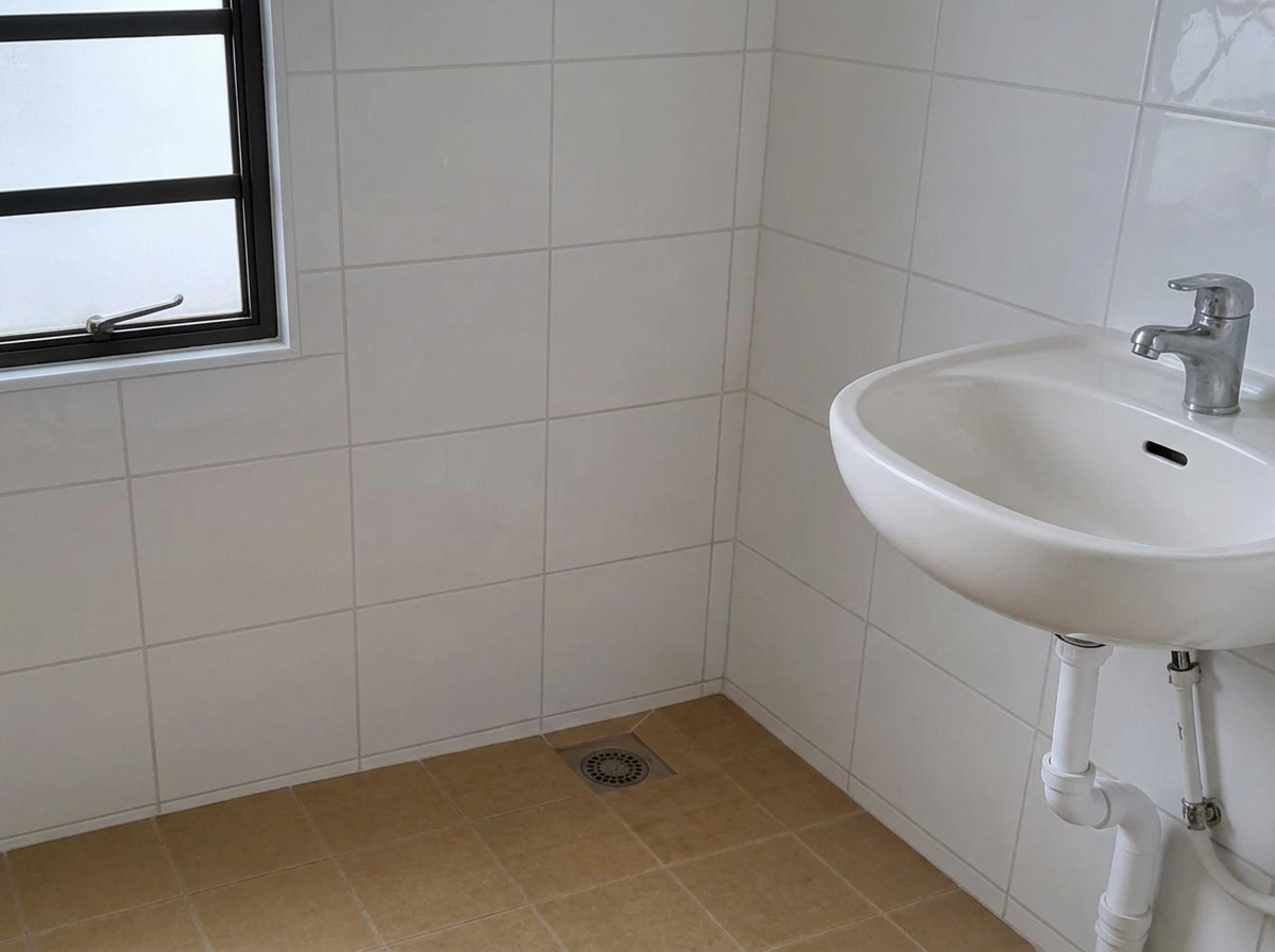 The same HDB bathroom re-waterproofed and re-grouted, clean and dry — after